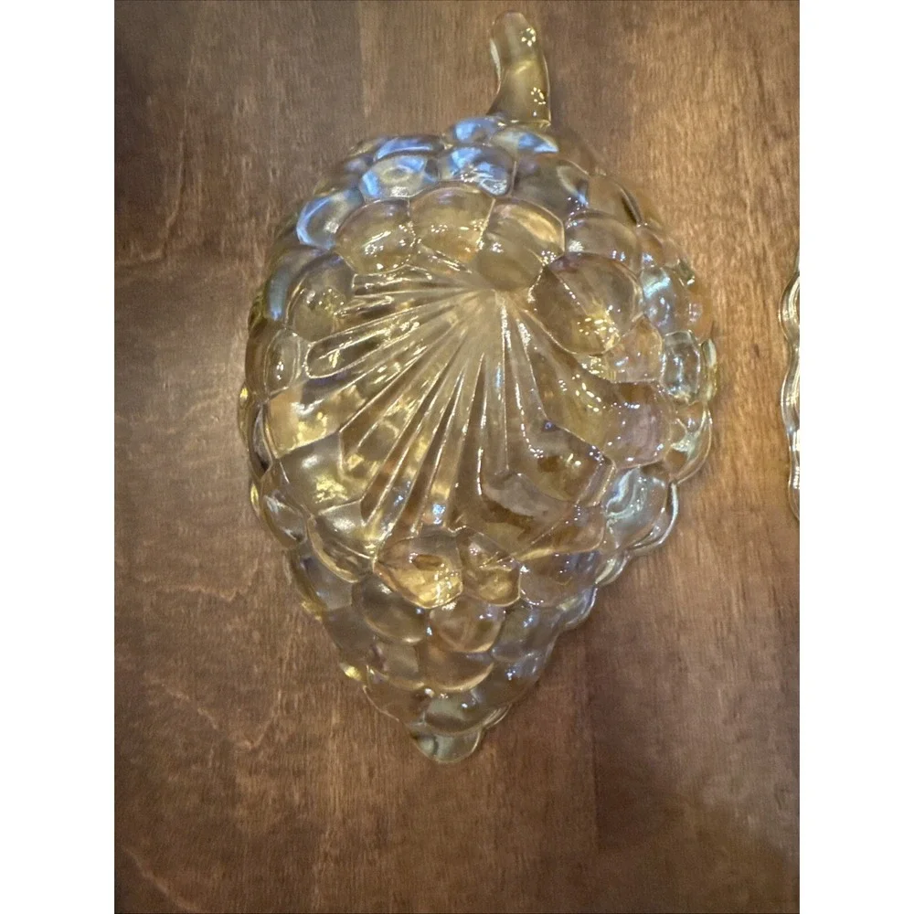 Vintage1950s Anchor‎ Hocking Amber Bubble Glass Leaf Mini Dish Set 4.5